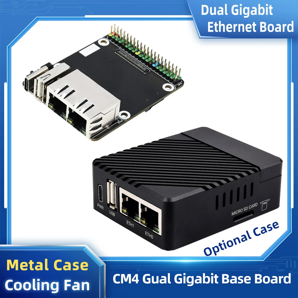 

Материнская плата CM4 Mini с двумя гигабитными Ethernet-портами для Raspberry Pi, компьютерный модуль 4 с портом питания RJ45 USB C, разъем GPIO, слот для TF
