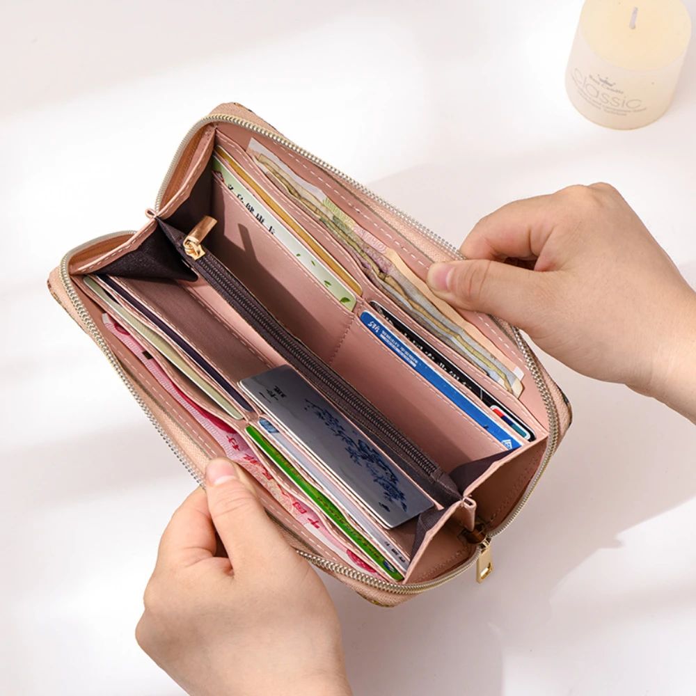 Bohemian Style Women's Wallet Retro Advanced Wallet with Wood Grain Portable Geometry Multiple Card Slots Card Holder Coin Purse