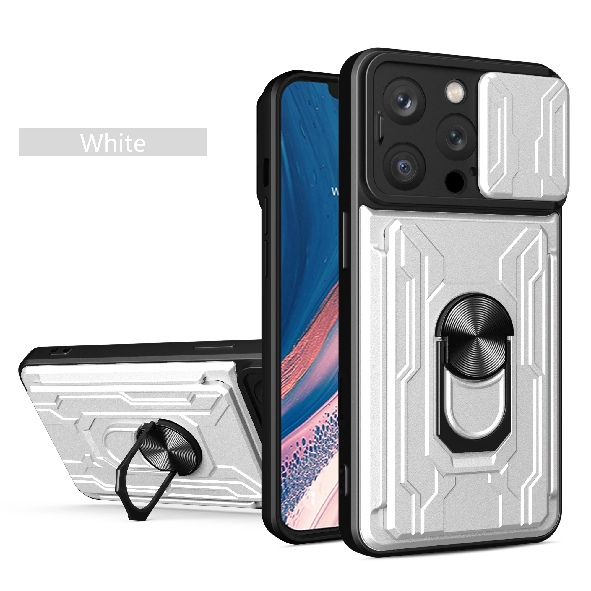 Heavy Duty Case For iPhone 16 Pro Max 15 Plus 14 13 12 Cover With Card Pocket Ring Stand Holder Shockproof Fundas Coque Capa