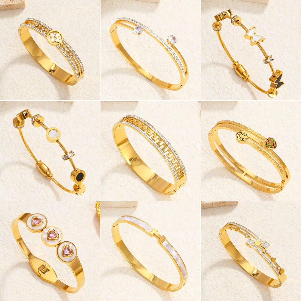 

Браслет из нержавеющей стали золотого цвета для женщин, простой стиль, змея, цветок, браслет, Модная бижутерия с цирконом, подарки