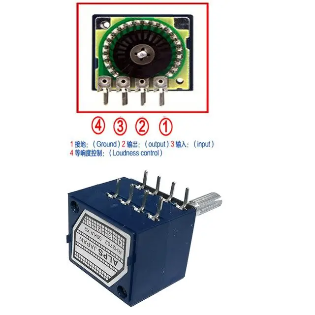 1pc RH2702 Resistance Stepping Dual-unit Channel Audio  Volume Control Potentiometer A50Kx2 A100Kx2 A250Kx2 8Pins 25mm Plum Axis smart wall switch