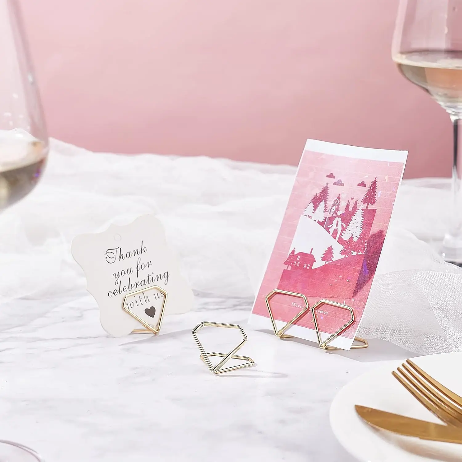 Diamond Shape Metal Memo Holder Table Placecard Holder Photo Clip Card Display Stand Wedding Table Number Stands 10pcs