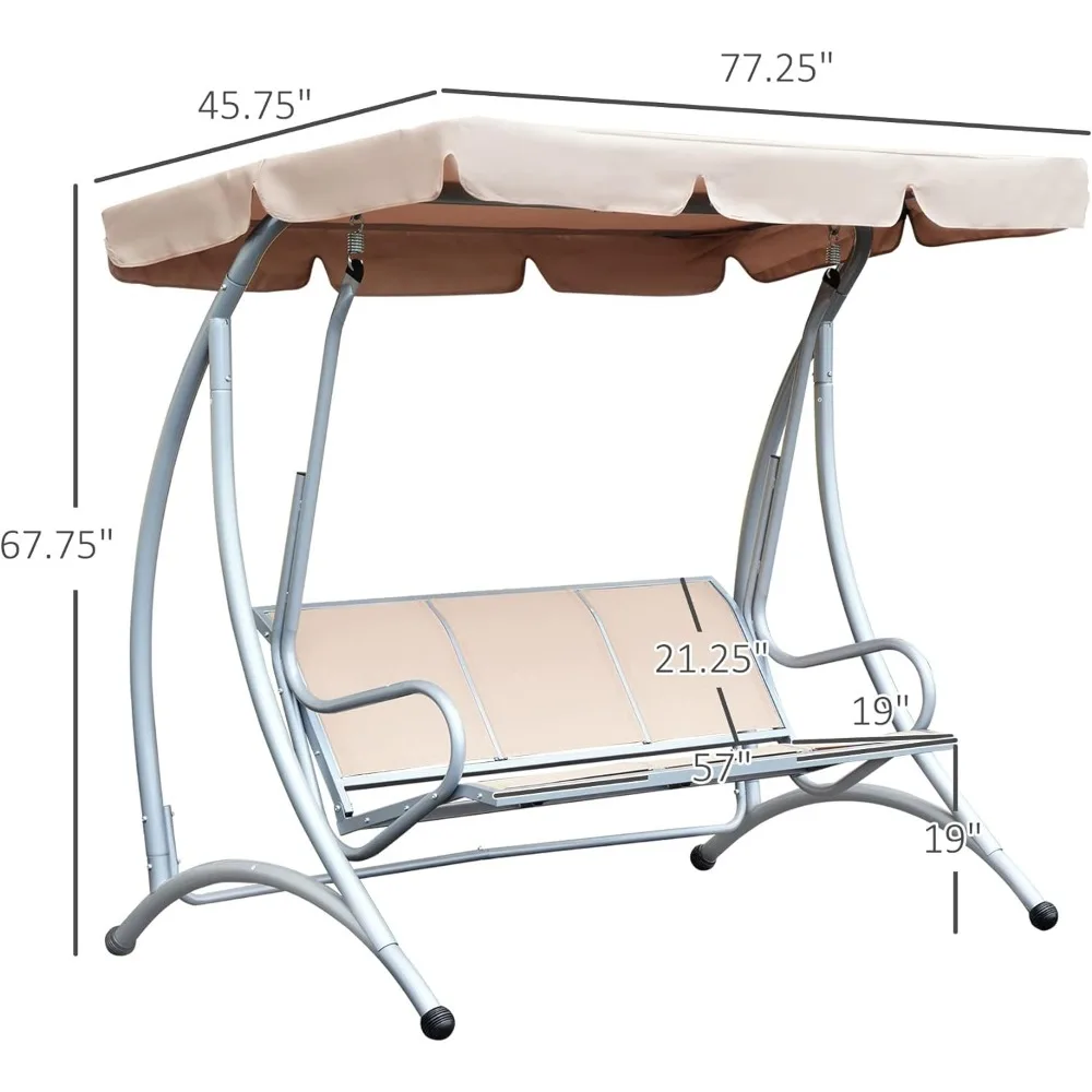 3 outdoor porch swing chairs, terrace swing glider with adjustable roof, breathable seats and steel frame, suitable for gardens 3