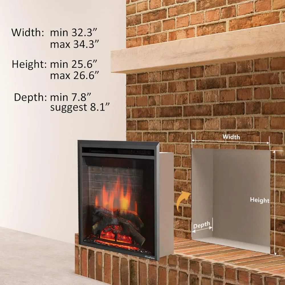 Western Electric Fireplace Insert with Fire Crackling Sound, Remote Control, 750/1500W, Black, 33 1/16 Inches Wide, 25 9/16 3