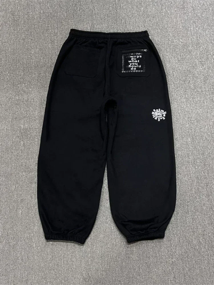 HOUZHOU Vintage Graphic Fleece Sweatpants Women Casual Classic Gray Black Wide Leg Warm Trouser Thick Jogger Hip Hop Winter 2024 4