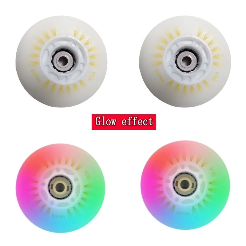 Roller Skating Wheels 4pcs luminous wheels LED flashing wheels suitable for inline skating shoes 64mm 68mm 72mm 76mm 80mm 90A hardness PU material