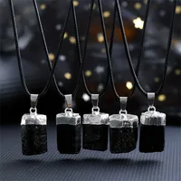Natural crystal cylinder rough stone black tourmaline pendant irregular electrical stone pillar ore silver-plated hemming neckla 1