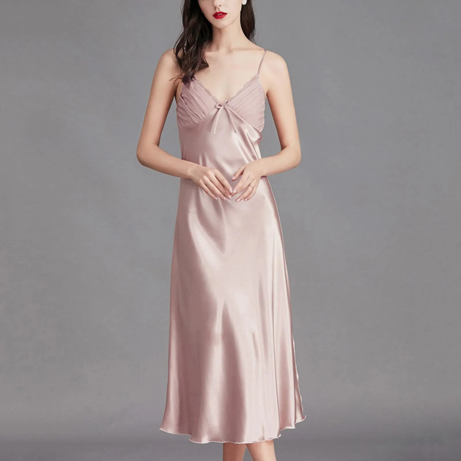 

Large Size Loose V Neck Suspender Female Nightdress Women's Solid Color Ice Silk Comfortable Casual Nightdress