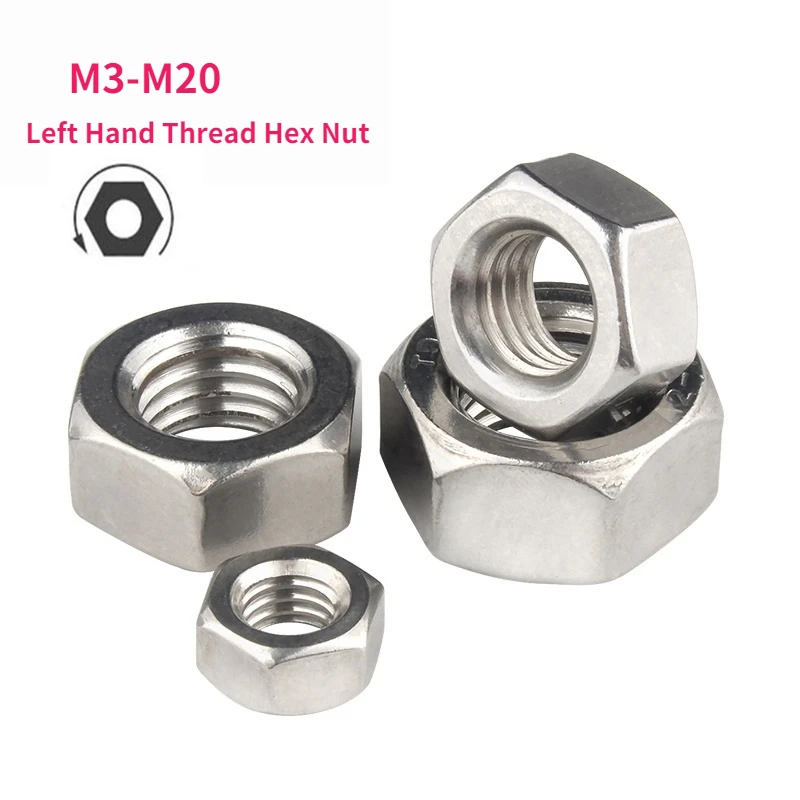 M3M20 Metric Left Hand Thread Hex Nut 304 Stainless Steel Reverse
