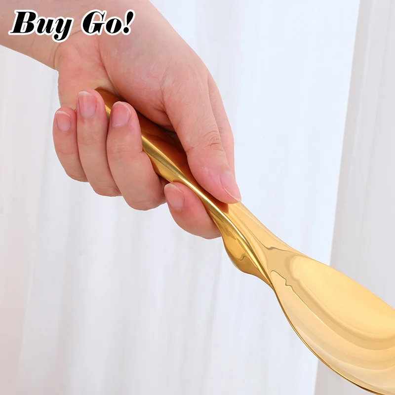Stainless Steel Spoon 1/2Pcs Non-stick Rice Paddle Long Handle Thicken Soup Spoon Dinnerware Kitchen Cooking Tool