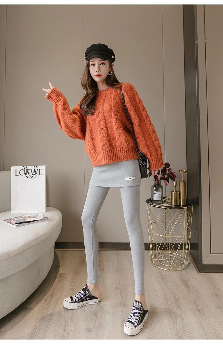 faux leather leggings Spring and autumn thin leggings with skirts fake two large size women's clothing to increase fat women's small culottes to wear white leggings