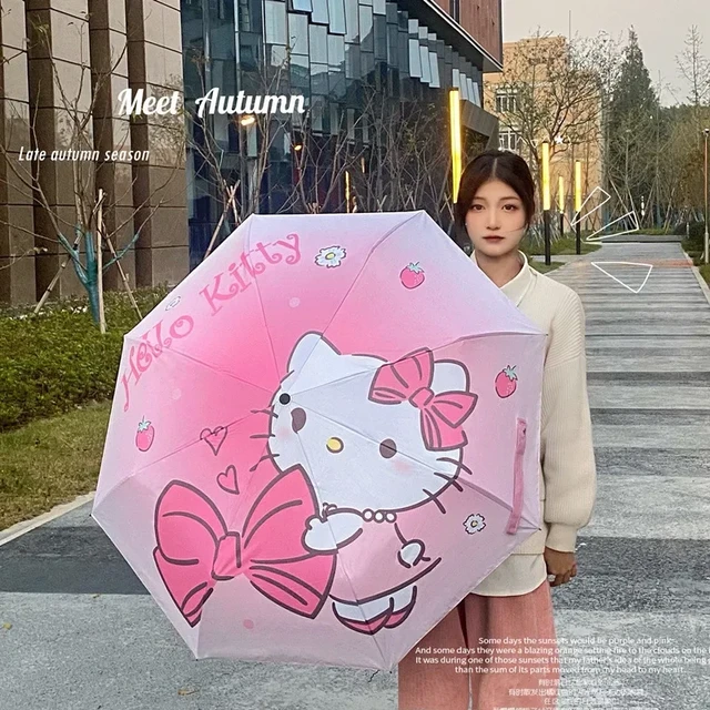 Kawaii Sanrio Olá Kitty Guarda-chuva Bonito Dos Desenhos Animados Pintado  Anti-UV Sombrinha Anime Menina Punho Longo Chuva Ensolarado Guarda-chuva  Espessado - AliExpress