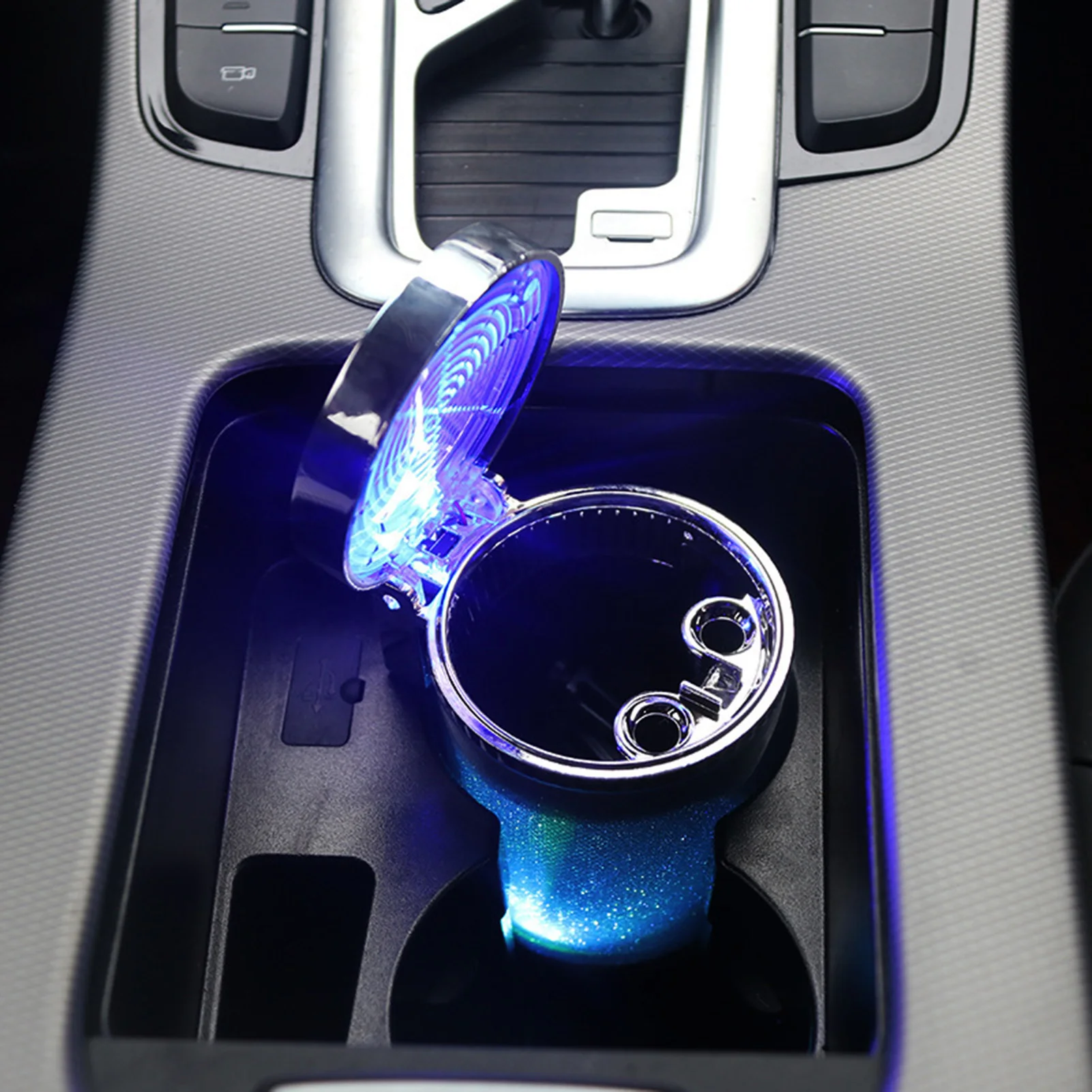 Car Ashtray Portable Auto Cigar Ashtray Car with Blue LED Light Ashtrays for Cars 