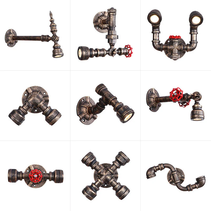 

Industrial Style Vintage Steam Punk Loft Industrial Iron Rust Water Pipe Wall Lamps Sconce Lights for Living Room Bedroom Bar