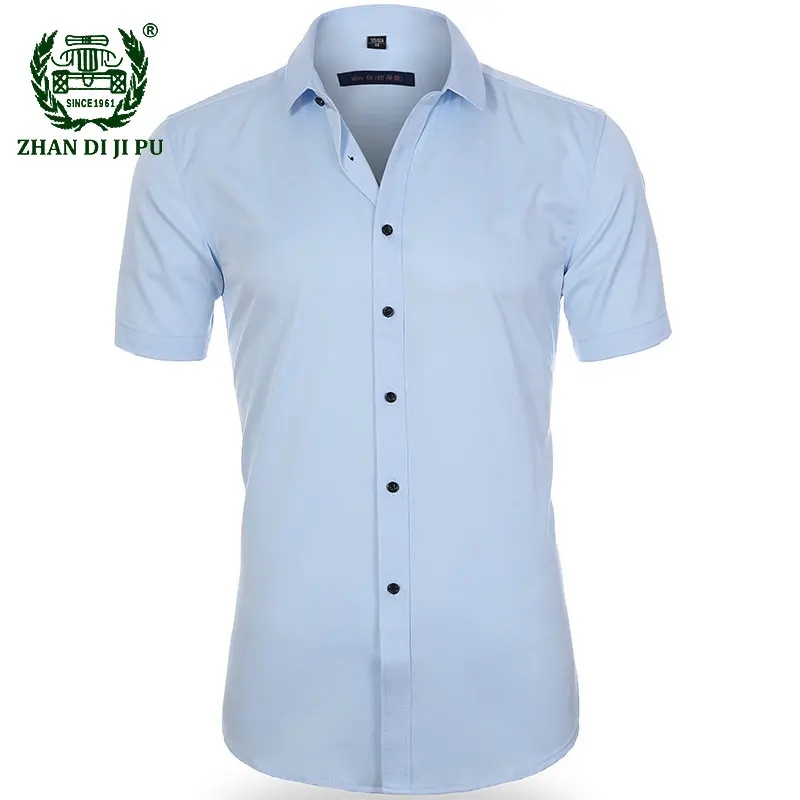 

Men's Elastic Dress Shirts Summer Bamboo Fiber Shirt Men Casual Business Short Sleeve Shirts Non Iron Business Camisa Masculina