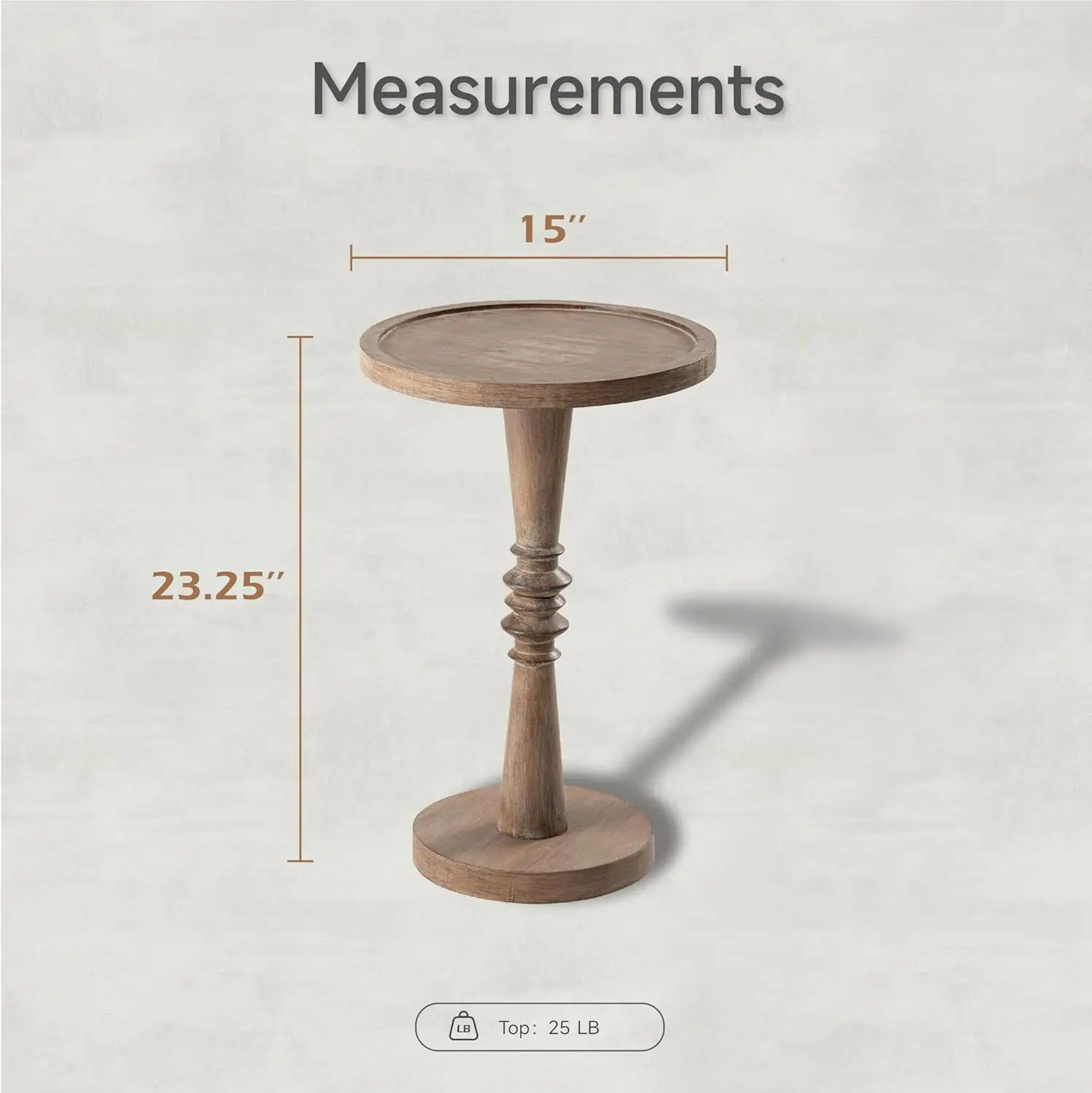 Pedestal Small Drinking Table, Farmhouse Tray Top End Table, Distressed Finish, Wood Color 2