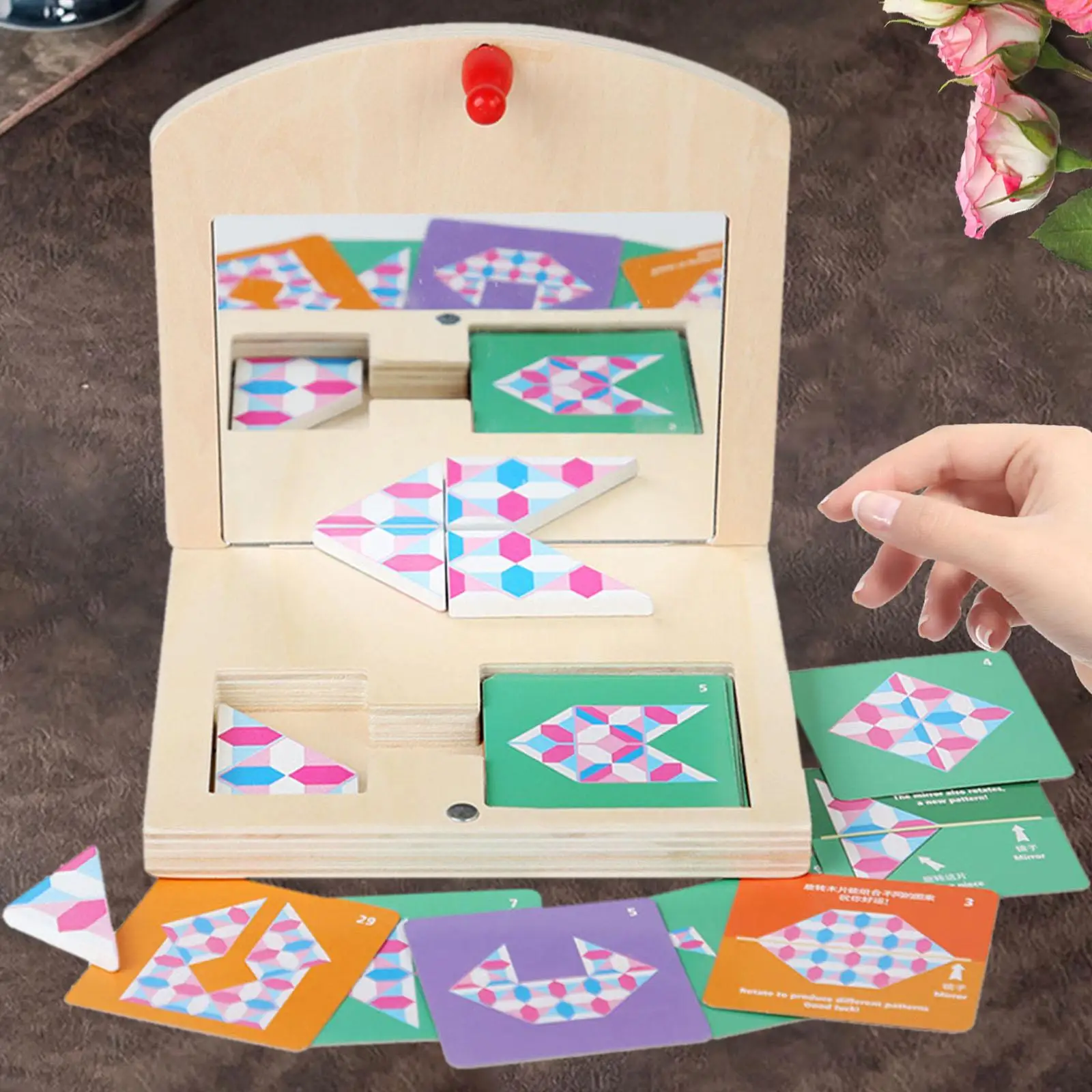

Montessori Toy Multicolor Exercising Fine Motor Skills Wood Mirror Puzzle for Kindergarten Bedroom Classroom Garden Living Room