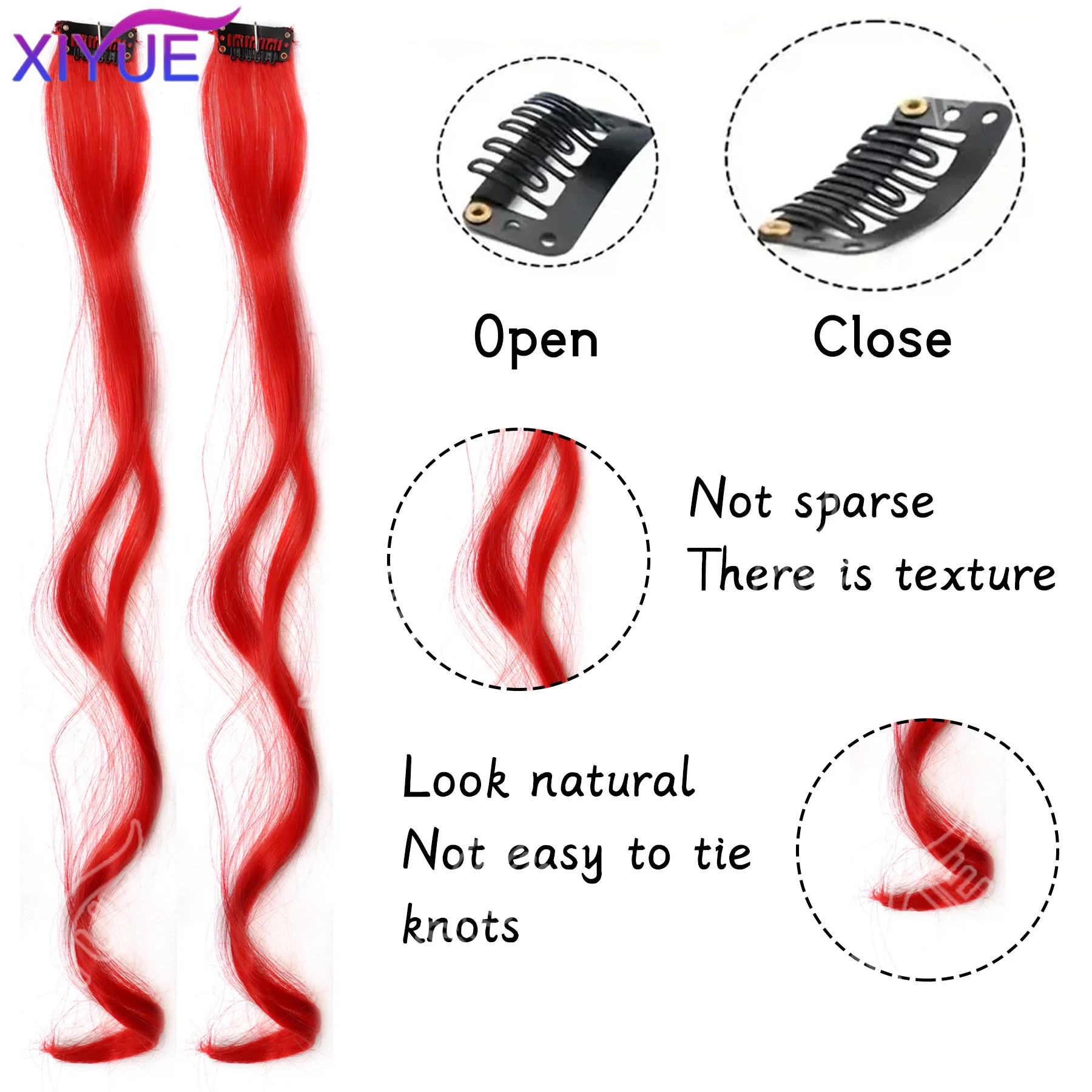 10Pcs Clip In Hair Clip In Wave Curly Hair Purple Red Wavy Hair With Clip In Hair Extension Synthetic 20inch Halloween Christmas
