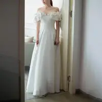 Elegant Boat Neck Satin Wedding Dresses New Simple A Line Bridal Dress Classic Long Robe De Marie Plus Size Customized 2