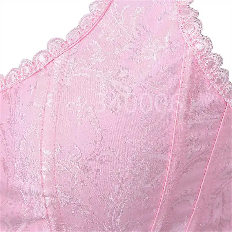 Pink Corset Top Shoulder Strap Halter Flower Print Vest Lace Sexy Lingerie Victorian Renissance Burlesque Korsett