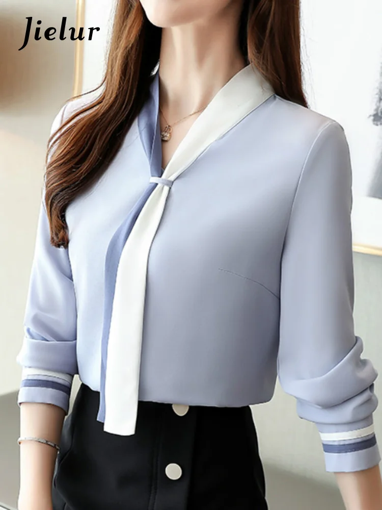 

Jielur S-XXL Size OL Office Women Tops and Blouse Vintage Long Sleeve Chiffon Tops Blusas Mujer De Moda Elegant Autumn Blouses