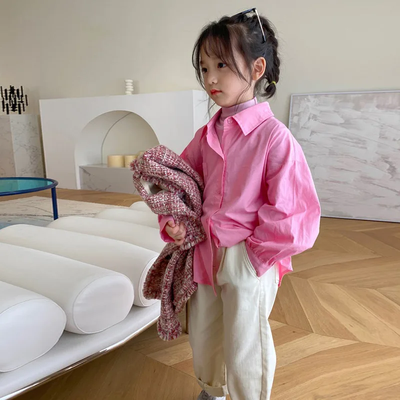 

Girls' Solid Color Shirt Fashionable Baby 2023 Spring and Autumn New Casual Korean Style Shirt Fashion
