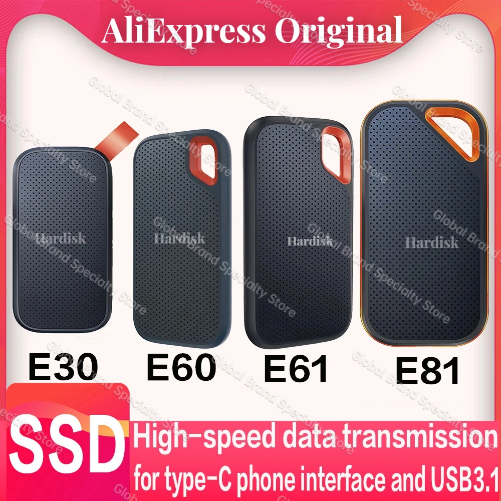 

Original hard disk E61 Extreme Portable PSSD 1TB 2TB 4TB Up to 1050MB/s USB 3.2 Gen 2 IP65 Water External Solid State Drive Ps5