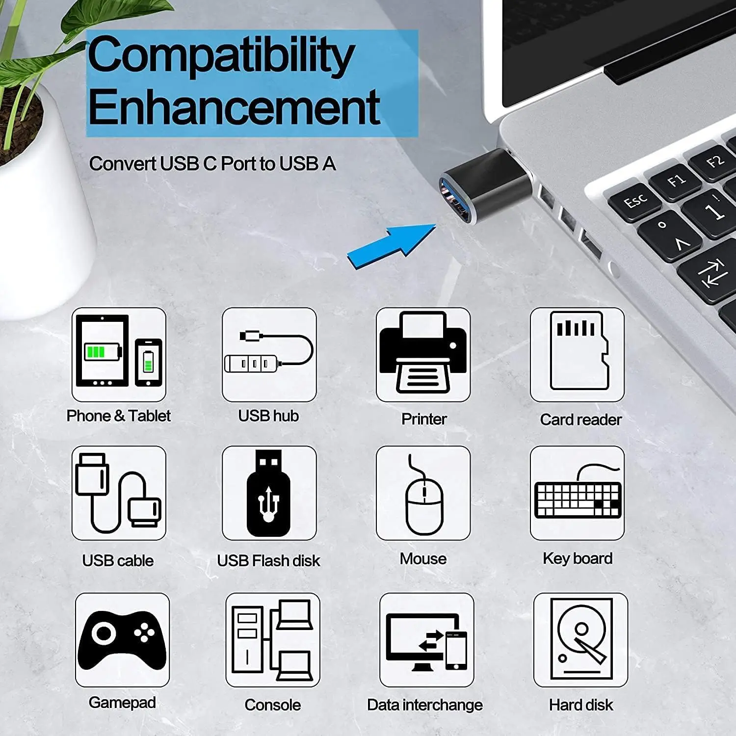 USB C-USB 어댑터(2/3팩), USB C-USB 3.0 암 어댑터, Apple MacBook, Pro, Mac, Book, iPad, 삼성 노트북용