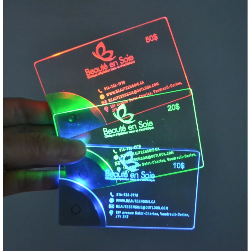 

Customized product、LINLI Patent Flashing Glowing Personal Name Card for Promotional Branded Advertising Acrylic Business LED Car