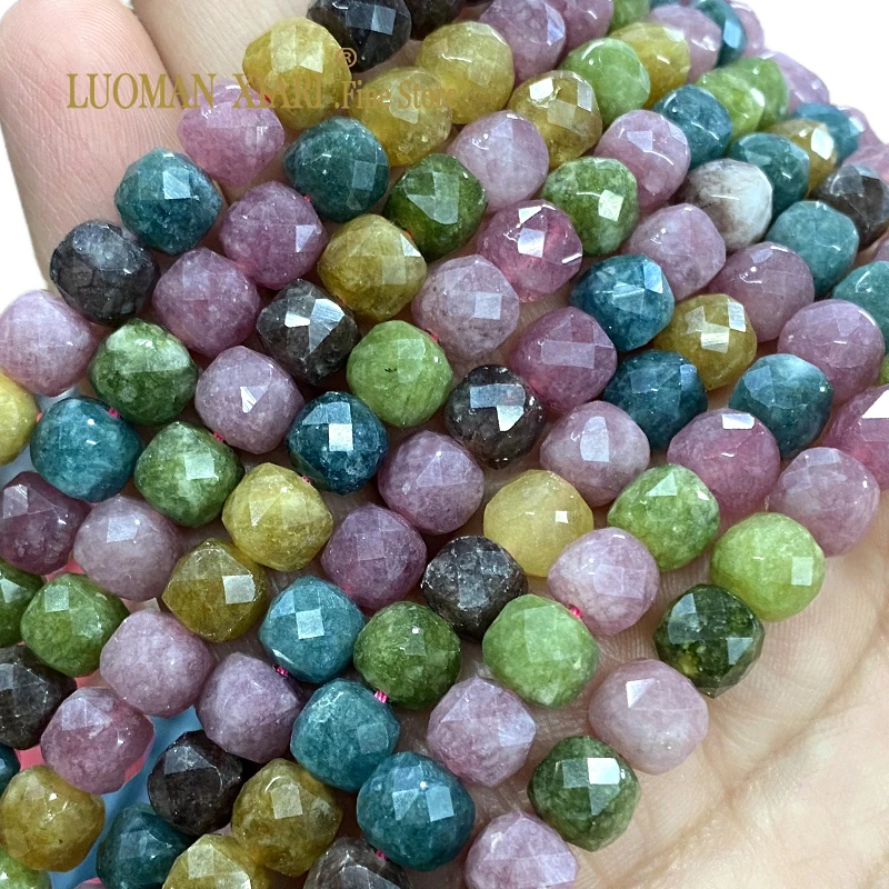 7x7MM Square Tourmaline Color Chalcedony Natural Stone Loose Cube Spacer Bead for Jewelry Making Diy Bracelet