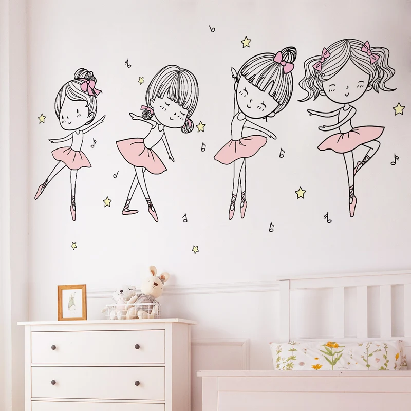 

[SHIJUEHEZI] Ballet Dancer Wall Sticker DIY Cartoon Girl Dancing Wall Decals for Kids Room Baby Bedroom Nursery House Decoration