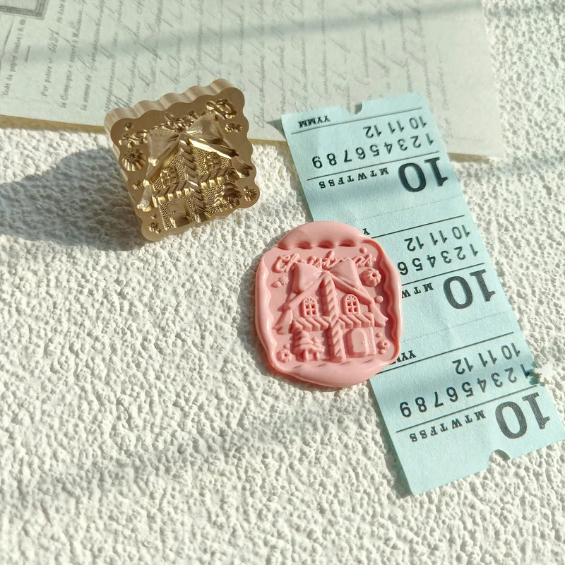 Dessert Wax Seal Stamp Special-Shaped Embossed Seal Stamp Copper Head 3D Frosted Relief Scrapbook DIY Carved Fire