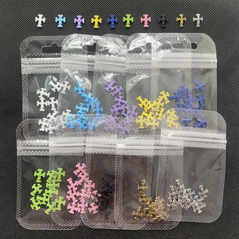 

10pcs Black Cross Nails Design Charms, Nail Art Alloy Punk Studs-Pink Manicure 3d Parts DIY Gems Charms Metal Jewelry Decoration