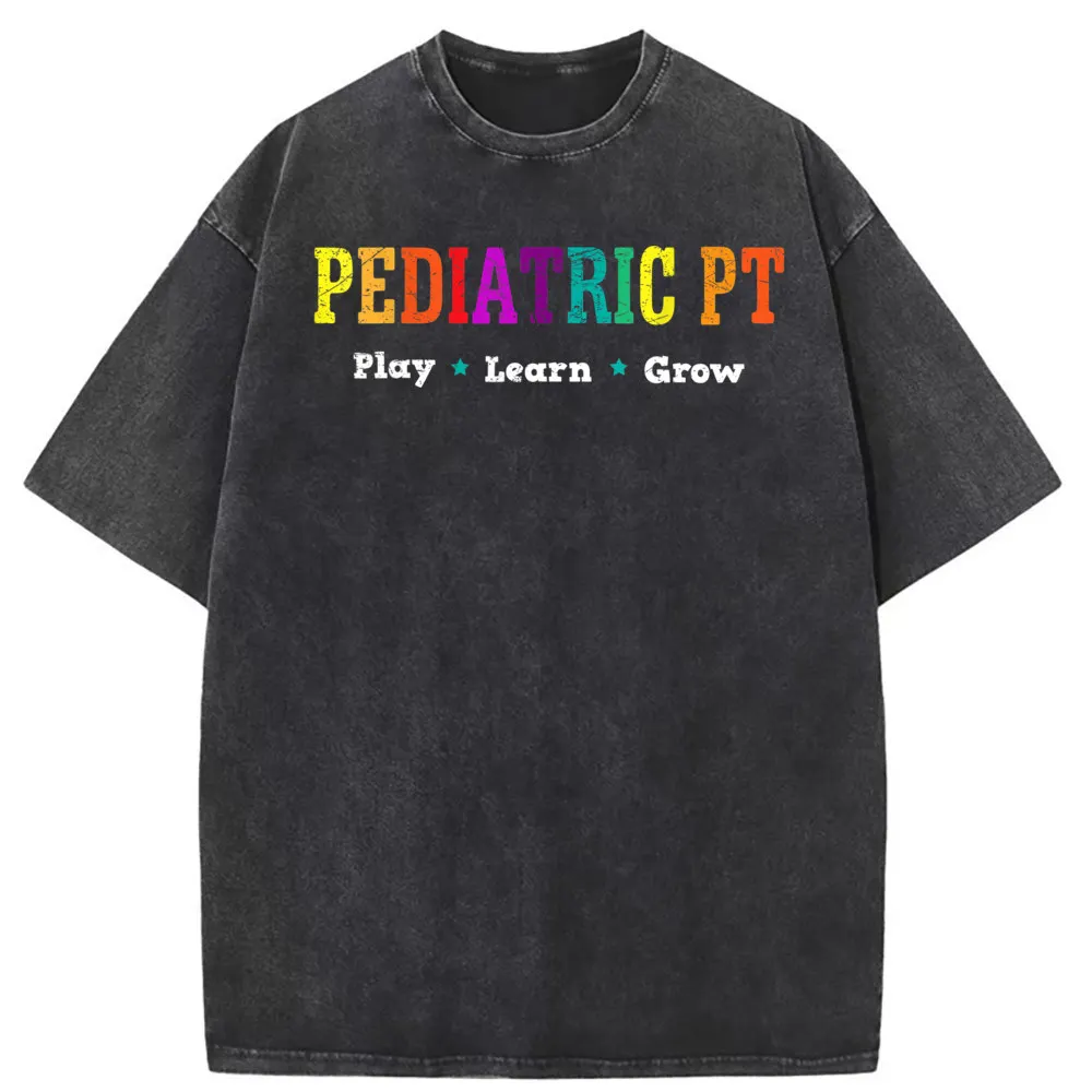 

Pediatric PT Men Vintage T-shirts Play Learn Grow Unisex Retro Long Sleeve Tee Shirt Man Printed Washed Cotton Sweatshirts