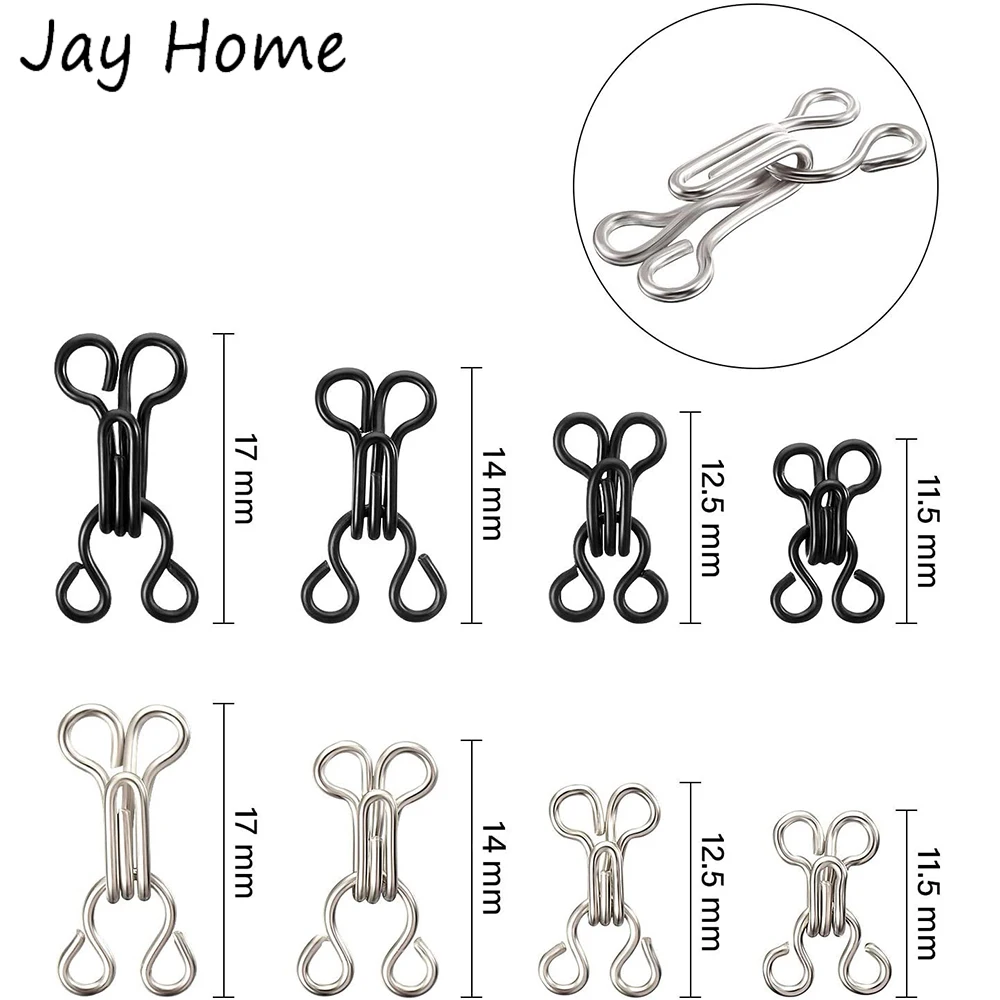 Description Picture 3 of item100 Sets Sewing Hook and Eye Latch 11.5-17mm Large Hooks and Eyes Closure for Bra Clothing Trousers Skirt Sewing DIY Craft