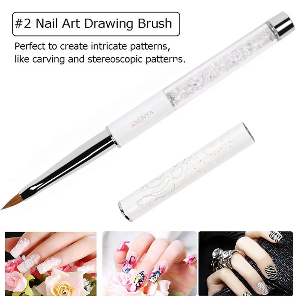 1Pc 3D Acrylic Nail Brush White Design Liquid Powder Carving Extension Building Pen Manicure Nail Tip Flower Drawing Tools 3