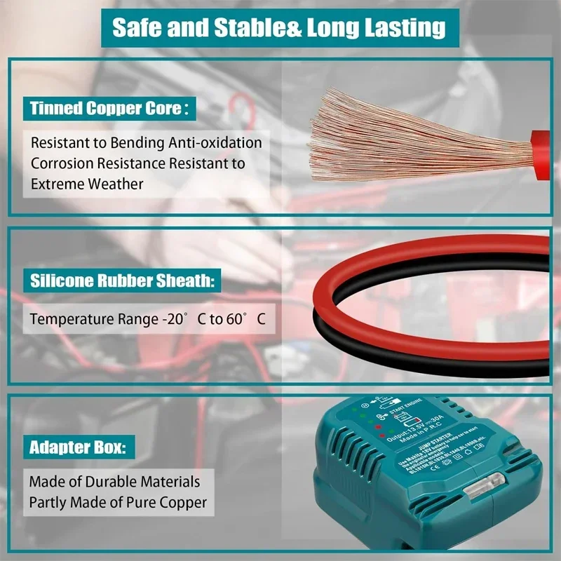 Heavy-Duty Jumper Cables Jump Kit with 11AWG Cable for Power Battery Jump Starting