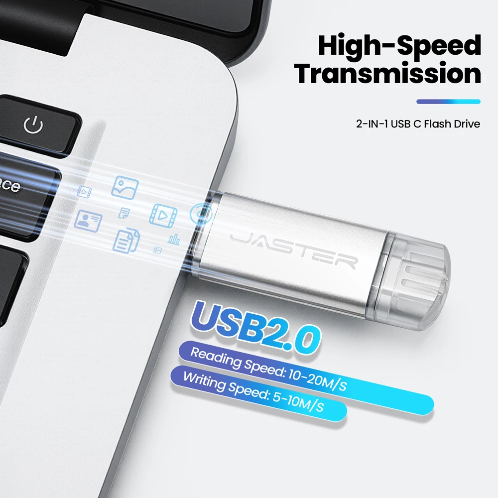 JASTER 타입 C OTG USB 플래시 드라이브 64GB 32GB 16GB 8GB 4GB 메모리 스틱 2.0 펜드라이브 고속 모바일폰 및 컴퓨터용