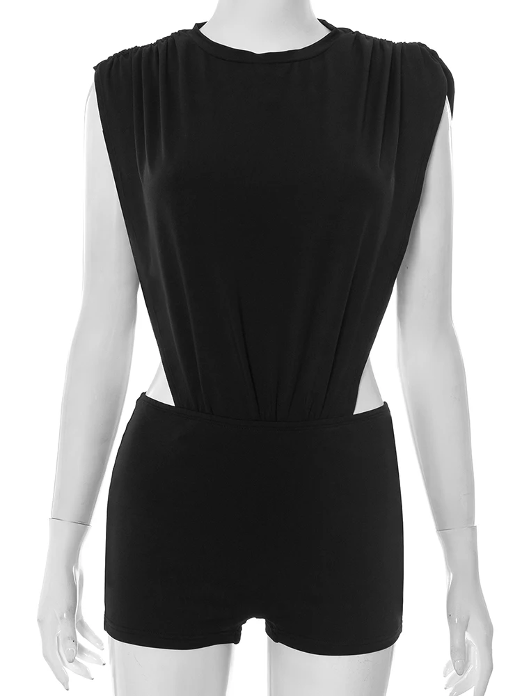 Nibber Stretch Coquette Women 2 Piece Set hipster Sexy Ruched Shoulder Side Split Bodysuit+Shorts Matching Midnight Clubwear