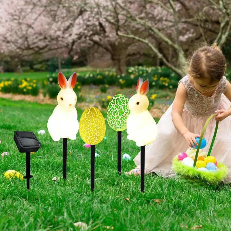 Easter Solar Lights Outdoor Solar Bunny Pathway Lights Waterproof Easter Outdoor Decorations Landscape Lighting & Accessories
