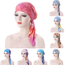 

Muslim Women Printed Hijabs Hats Turban Head Head Scarf Chemo Cancer Cap Hair Loss Hat Long Tail Bow Bonnet Wide Band Wrap Cap