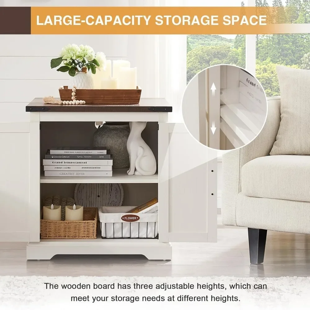 Description Picture 5 of itemFarmhouse End Table with Charging Station,24" Large Sofa Side Table with Barn Door, Rustic Wood Square Nightstand Bedside Table