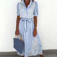 Robe Chemise à Lacets pour Femme, Élégante, à Simple Boutonnage, Manches Bouffantes, Maxi, Éducative, Bohème, Tenue de Soirée, Été 2024 4