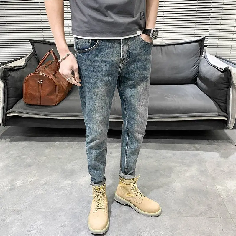 Jeans for Men 2023 Autumn Fashion Brand Slim Fit Small Feet Pants Korean Edition Trendy Men's Casual Elastic Pants for Men