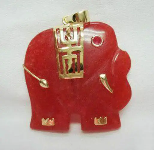 Charming! Red Jade Elephant Pendant Necklace 18'' AAA Grade