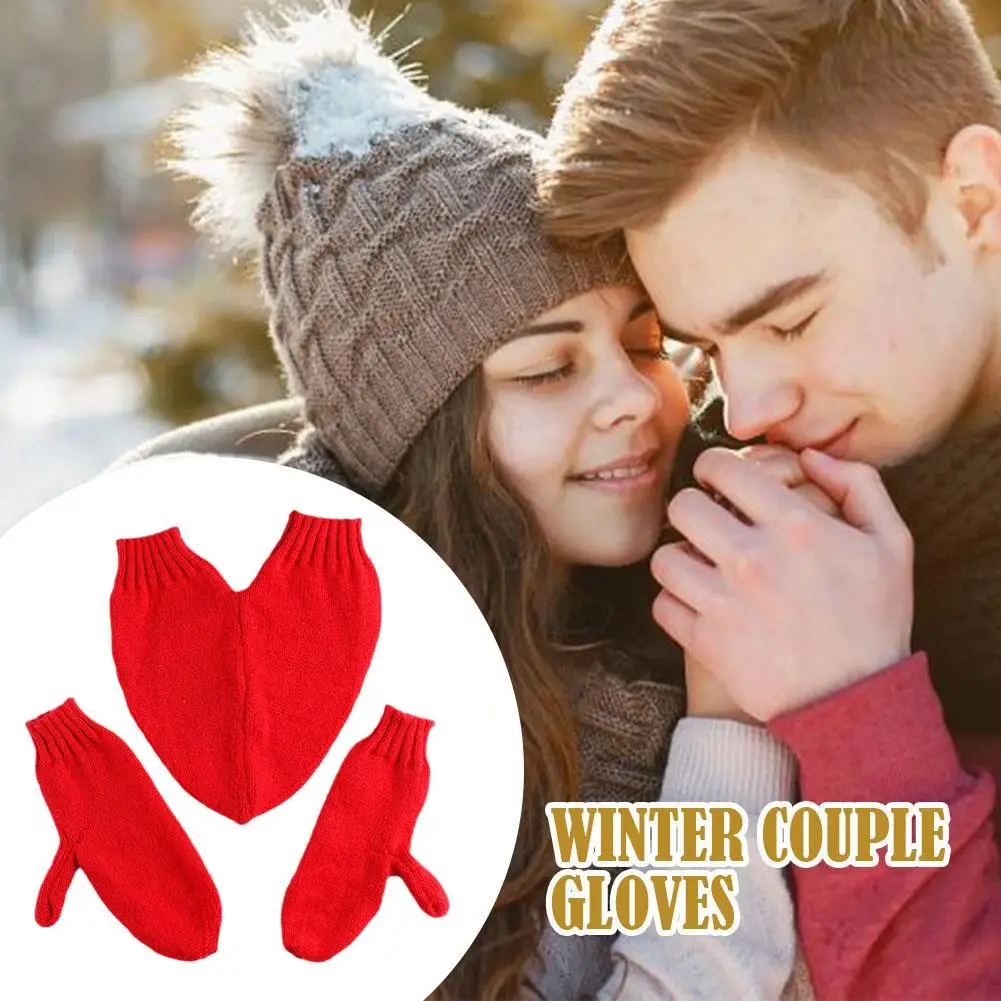 Winter Knitted Gloves With Hand Holding Design Couple Skiing Outdoor Thicken Warm Full Finger Keep Cycling Gloves Gloves Q5E7