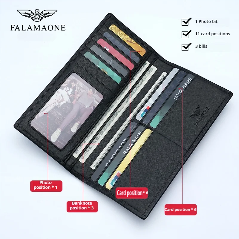 FALAMAONE Men's Wallet Purse Cowhide Genuine Leather Material Fashion Luxury Designer Trend 2024 Gifts Husband Boyfriend QB2119