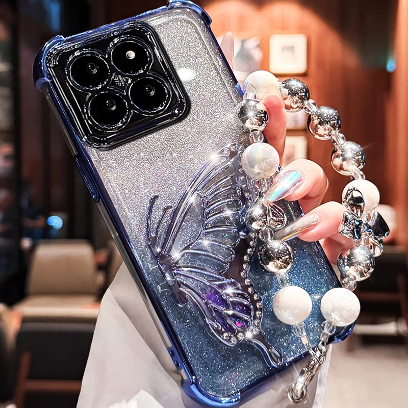 Shockproof Glitter Butterfly Bracelet Case with Bracket - Soft Cover