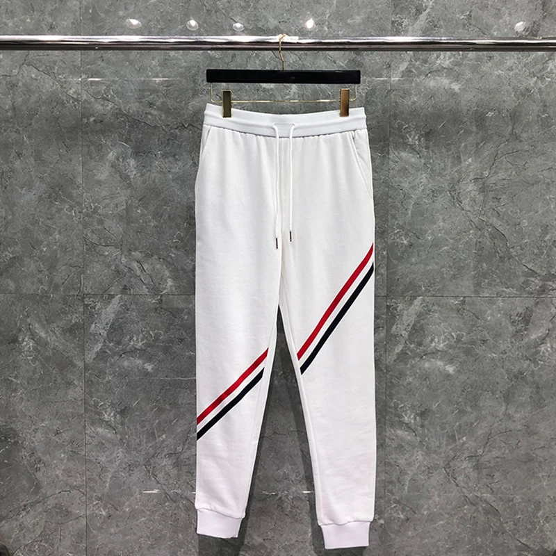 

TB Tnom Sweatpants Autunm Winter Men's Pants Fashion Brand Trousers Classic Fine Cotton Diagonal RWB Stripe Boutique TB Sweatpan