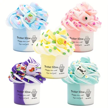 2.37oz Fluffy Two-Tone Butter Slime Super Soft Clay Stretchy Non-sticky Party Favors Slime Charms Toys Education Birthday Gifts 1